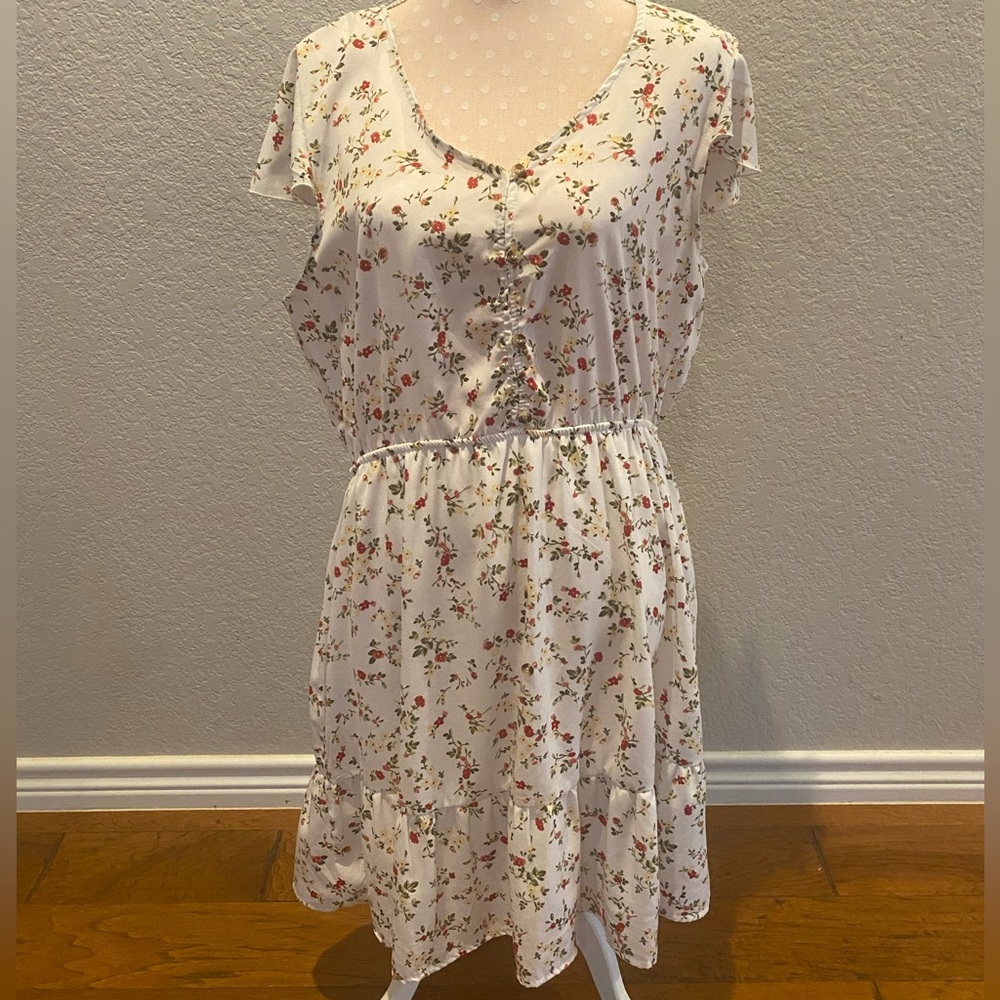 White Midi Dress with Red and Yellow Floral from Faded Rose